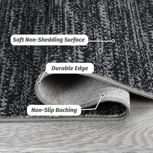 Black Area Rugs for Living Room 8x10 Washable, Soft Modern Large Bedroom Rug Low Pile Indoor Floor Carpet for Dining Room, Black