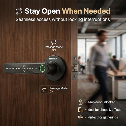 Image of Golens X39 Smart Door Lock | 6 Unlock Ways: Fingerprint, Password, RFID, OTP & Key | Anti-Peep Code | Passage Mode | Digital Door Knob for Home, Office, Hotel