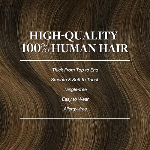 Image of GOO GOO Clip in Hair Extensions Real Human Hair, Remy Human Hair Extensions Clip ins for Women, Natural Human Hair, 20inch 150g 9Pcs, 2 /6 /2 Balayage Dark Brown to Chestnut Brown