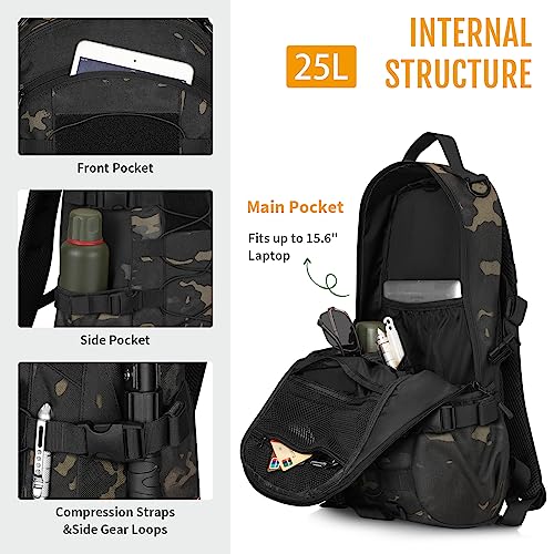 HUNTVP Small Backpack 15L/25L, Tactical Military Backpack Molle Rucksack for Men & Women, Versatile Daypack for School Work - Image 4