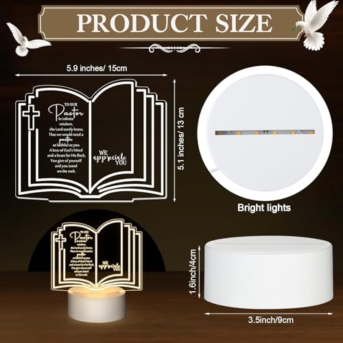 Image of Pastor Appreciation Gift Engraved Thank Clergy Sayings Acrylic Night LED Light with Base Christian Inspirational Desk Decor Gift for Dad Mom Church Baptism Jesus Church Favors