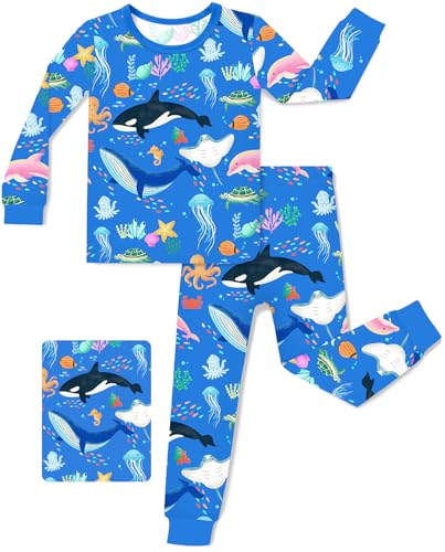 Bamboo Viscose Toddler Pajamas Boys Girls Kids Baby 2pcs Long-Sleeve Ocean Pyjamas Set 6-7Y Snug fit Sleepwear Pjs