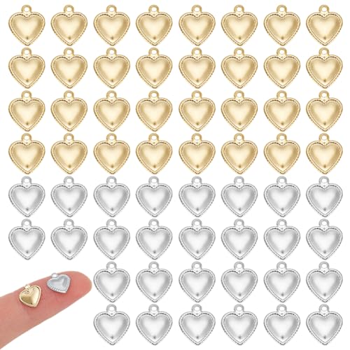 HOBBIESAY 80 breloque en Forme de Petit Cœur Plaqué Or 18 carats 2 couleurs Pendentif en Acier Inoxydable Petit Cœur Breloques Pendantes Argent pour la...