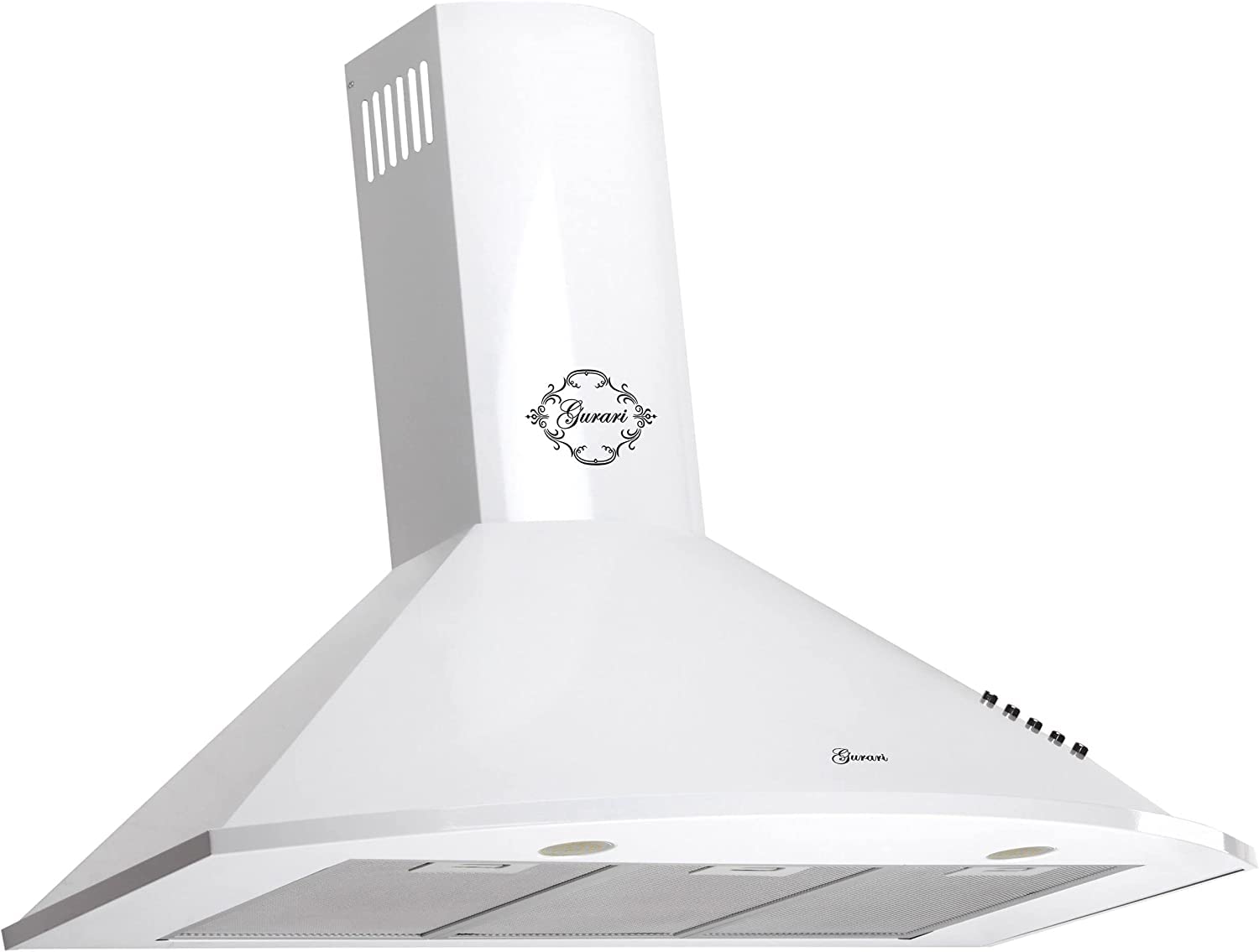 GURARI Campana extractora de pared 90 cm GCH C 046 WH 9 N, color blanco, 1000 m³/h, 3 niveles de potencia, filtros metálicos lavables, recirculación o salida de aire, clase energética B