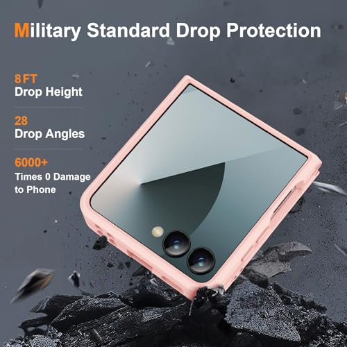 Image of ORETECH Magnetic for Samsung Galaxy Z Flip 7 Case, with [2 x Screen Protector] Translucent Back Non-Slip Hard PC Shockproof Bumper Protective Case for Samsung Z Flip 7 - Light Pink