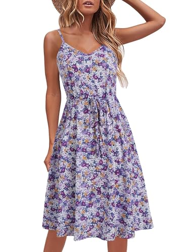 Image of BARASA Sundresses for Women Summer Sleeveless V Neck Spaghetti Strap A Line Wedding Guest Petite Dresses with Pockets D826