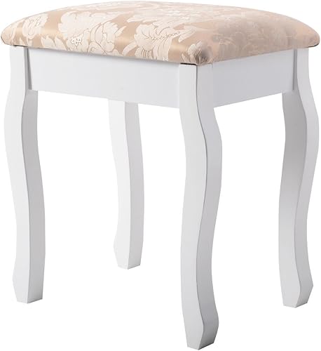 Miniatura 8 de Giantex - Juego de tocador de baño con espejo y taburete acolchado para maquillaje, con 1 cajón de madera, organizador de cosméticos, tocador y