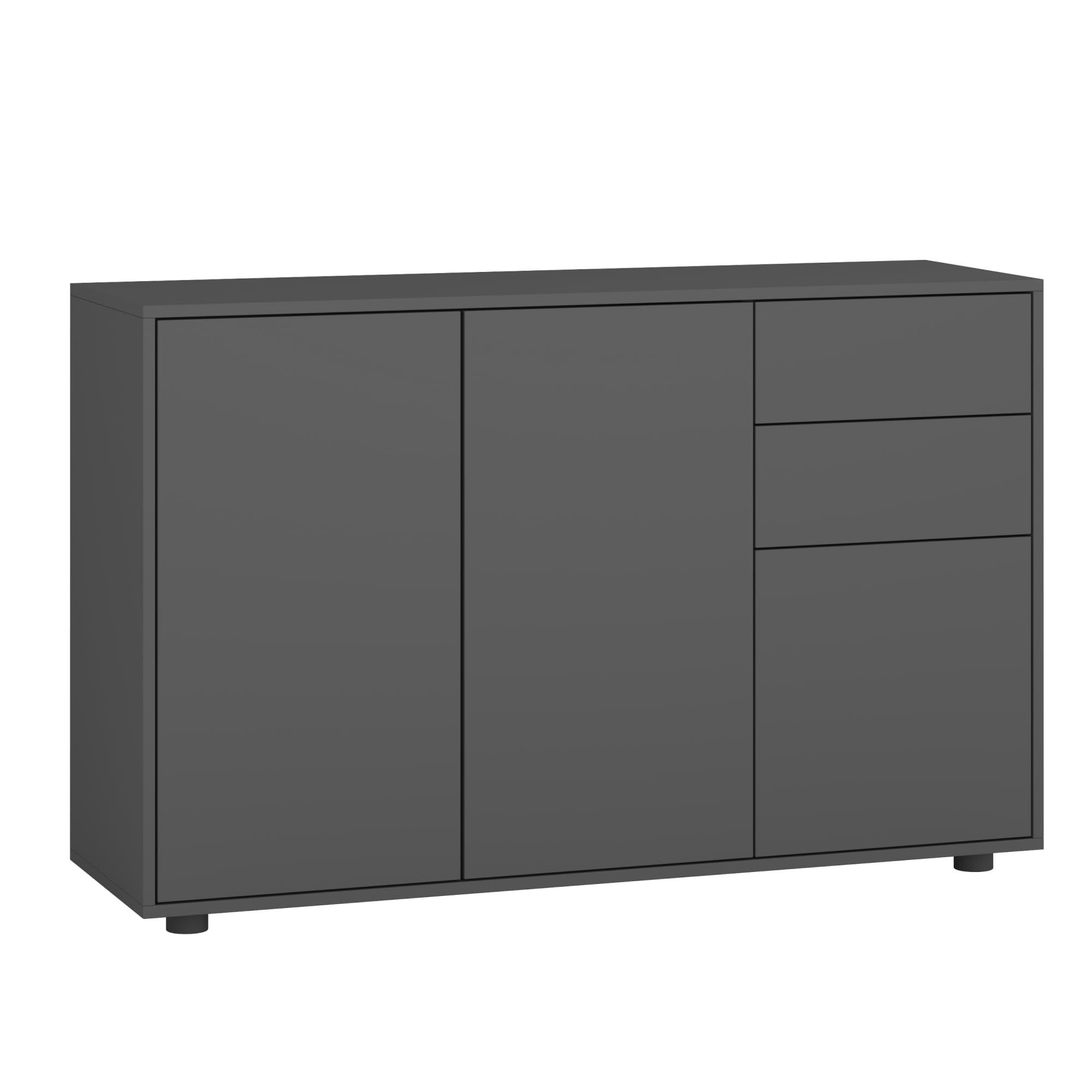 [en.casa] Aparador Paarl Cómoda Armario Bajo 74 x 117 x 36 cm con 2 Cajones y 3 Puertas Organizador de Oficina Sideboard Cajonera Multiusos Mueble Auxiliar Sin Mango - Gris Oscuro Mate