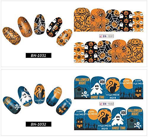 Alexnailart 12 Blätter Halloween Nagelaufkleber Nagel Tattoo Wasser transfer Abziehbilder Nail Art Zubehör Maniküre… – Bild 7