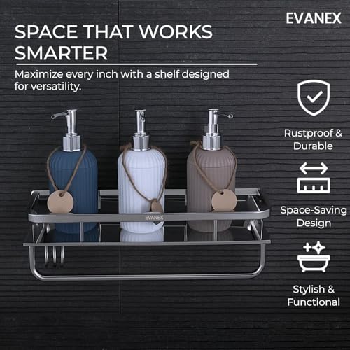 Image of EVANEX Multipurpose Shelf Bathroom Organizer 5x15 Inch 304 Grade Stainless Steel Bathroom Racks and Shelves | Wall Shelf for Bathroom Accessories Set | Storage Shelves and Racks