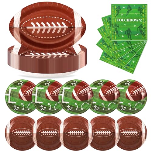 72PCS Football Party Plates and Napkins 11.8in Football Shaped Disposable Paper Plates Football Theme Party Supplies Sports Game Birthday Party Decorations Touchdown Party Decoration