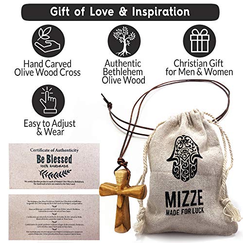 Hand Carved Tapered Wooden Cross Necklace for Men & Women on Adjustable Long Leather Cord - Available in Black or Brown - Wood Cross Pendant Gift for All Ages2