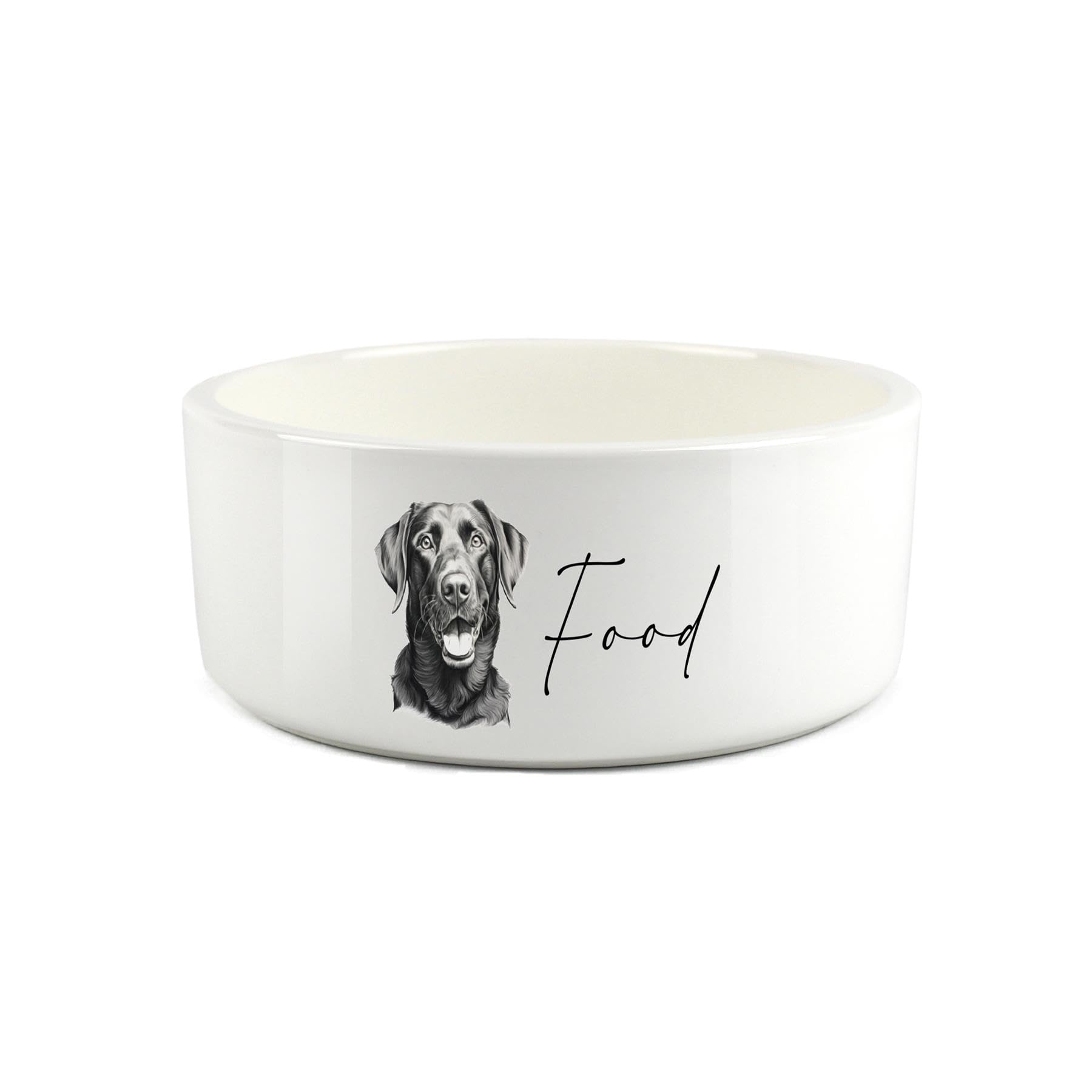 Black Labrador Pet Bowl - Black & White Portrait Large Ceramic Food Bowl - White Food Dish For Dogs
