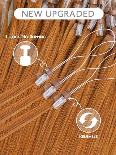 Image of WENNALlFE T Lock Tip Hair Extensions Human Hair, 50g 60s 20 Inch Auburn Ginger Remy Hair Microlink Hair Extensions Real Human Hair Seamless Micro Loop Soft Reusable Micro Bead Extensiones De Cabello