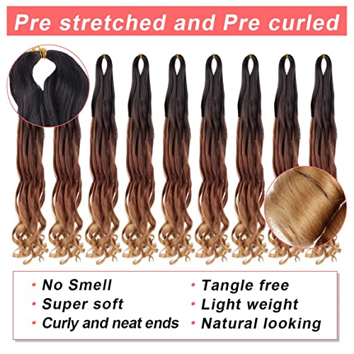 XTREND 8 Packs French Curls Braiding Hair 22 Inch Pre Stretched Loose Wave Bouncy Braiding Hair Curly For Yaki Texture Precurled Curls Synthetic Hair Extensions For Women(22Inch,1B3027#) - Image 3