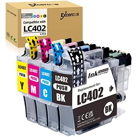 EXCERCUS LC402 Ink Cartridges Compatible for Brother LC 402 with MFC J5340DW MFC J6740DW MFC J6540DW MFC J6940DW 5340 J670 J6540 J6940 Printers (4-Pack,1 Black /1 Cyan/ 1 Magenta/1 Yellow) Cover