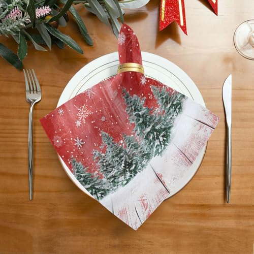Servilletas de tela con copos y árboles de Navidad pack x6 miniatura 3