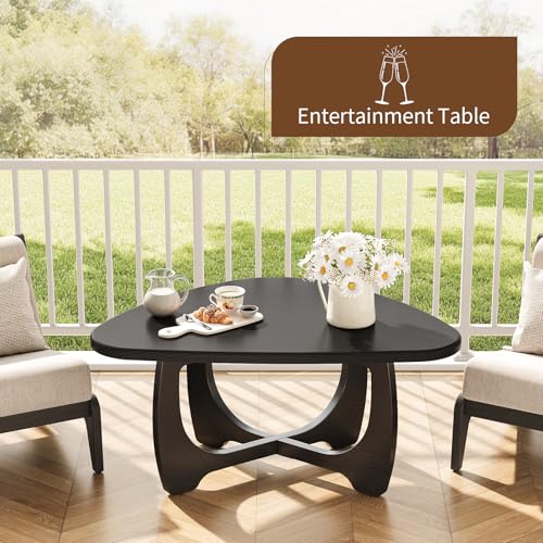 Curlaky Coffee Table for Living Room - Mid Century Modern Coffee Tables with Triangle Top, Unique Small Round Coffee Table, Wood Oval Tea Table with Solid Legs for Bedroom, 35.8"x 22.5" x 16.2" Black by Curlaky - Used condition - Image 7
