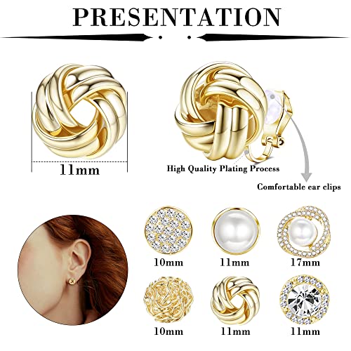 HAIAISO 6 Pairs Clip On Earrings Cubic Zirconia Pearl Knot Twist Clip On Earrings Non Pierced for Women Clip Earrings Set2