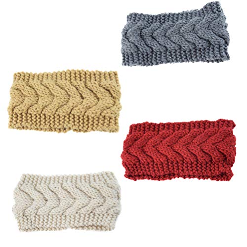 Lurrose 4 peças de crochê de tricô faixa de cabelo quente turbante volumoso para o inverno, fones de
