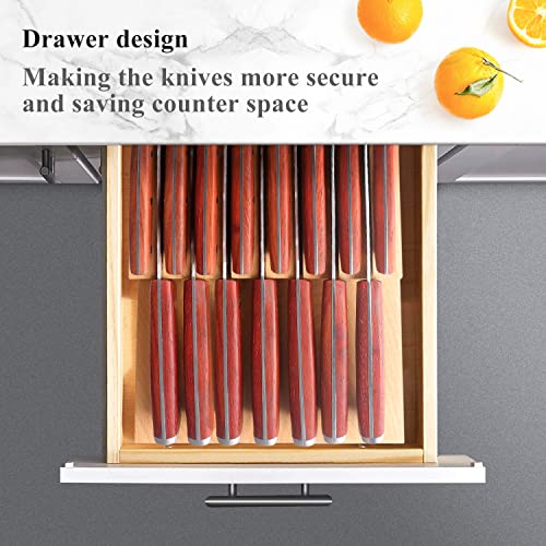 In-Drawer Beechwood Knife Block, Kitchen Knife Holder For Drawer, Knife Drawer Organizer Insert - Fit For 15Pcs Knives #TOP3