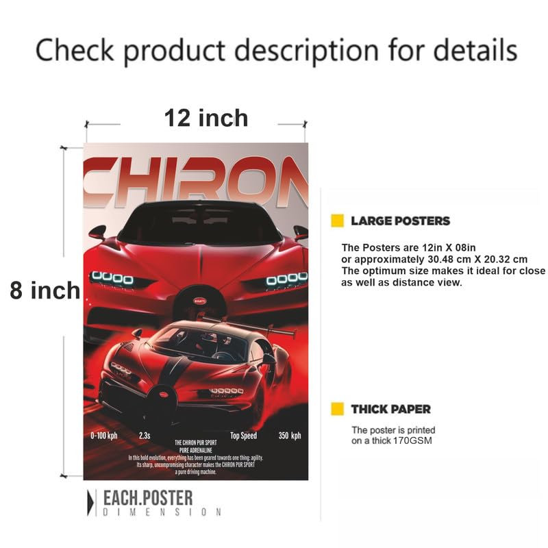 Image of POSTERONN Super Cars Poster Pack of 6 A4 | Room Decor Wall Posters for Living Room Bedroom Office | Motor Sport Theme Posters | Home Decoration Posters with Glue Dots Stylish Design Premium.