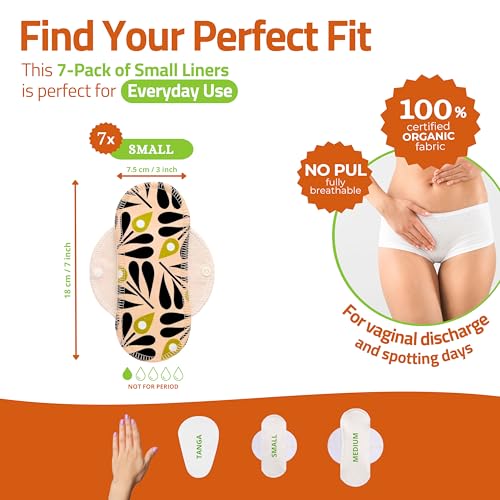 Image of Natissy Reusable Panty Liners for Women and Teens, Washable, Soft, Breathable, Skin-Friendly and Reusable Organic Cotton Cloth Liners - 7-Pack Small - Made in EU