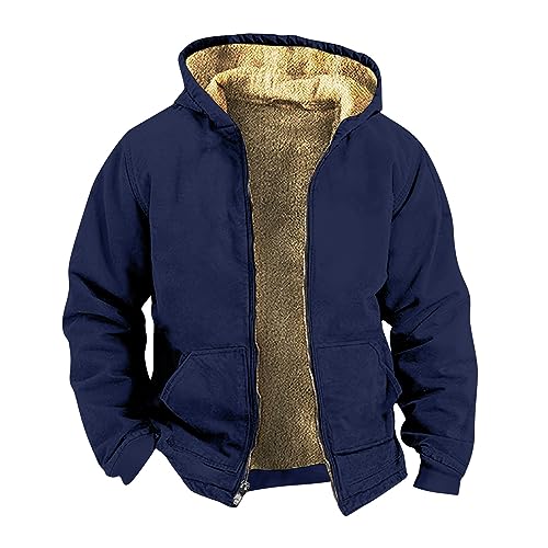 Genérico Abrigo de Invierno para Hombre Forro Polar Oversize Cazadora Borreguito Termico Chaqueta Con Capucha y Cremallera Casual Parka Entretiempo de Trabajo Leñador Chamarras Azul Real XL