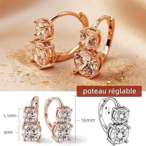 Boucles d'oreilles moissanite anti-ternissement or rose - 3