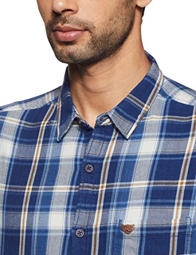 Image of Spykar Men's Slim Fit Raised Collar Full Sleeve Checked Casual Shirts