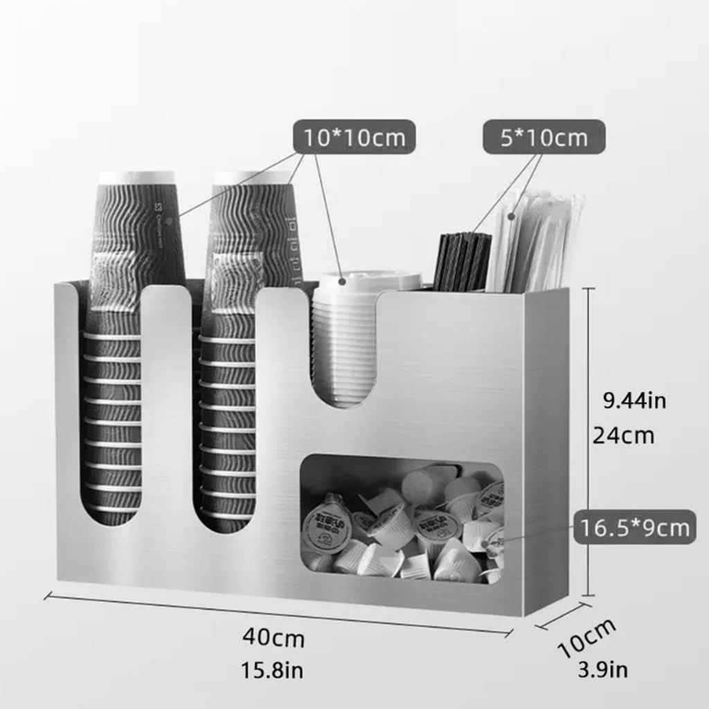 Organizer na kawę, uchwyt na pokrywkę ze stali nierdzewnej, organizer do kawy, akrylowy uchwyt na kubek z papieru, pudełko ze słomką, czarny, 40x10x24 cm, 6 przegródek