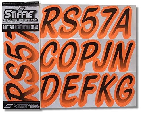 Image of STIFFIE Whipline Black /Electric Orange 3 inch Boat & PWC Registration Decals • Numbers Letters Stickers