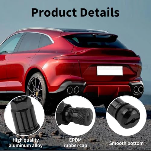 4 Stück Aluminium Universal Ventile, Verschtecktes Ventil für Felgen 11,3 mm, Schwarz Metallventil, Reifen Ventil, Universal Metallventile, Felgenventil Metall, für Autos, Motorräder, Elektrofahrzeuge