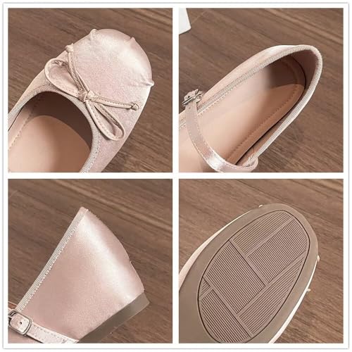 Hee grand Womens Mary Jane Shoes Bowknot Satin Round Toe Strap Ballet Shoes Hidden Wedge Heel Dress Shoes2