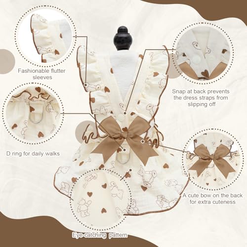 Image of CuteBone Cotton Dog Dress Bear with Leash Ring & Sleeve Ruffles, Soft & Breathable, Stylish Pet Clothes Outfit for Small Dogs, Comfortable & Easy to Wear CFX02XS