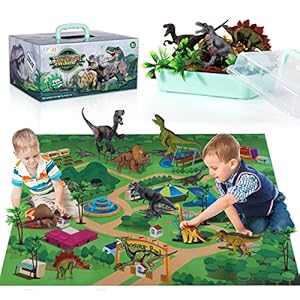 TEMI Dinosaur Toys for Kids 3-5 with Activity Play Mat & Trees, Realistic Jurassic Dinosaur Play Set to Create a Dino…