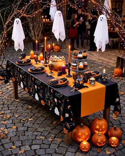 Image of Pureegg Plastic Table Cloth Disposable 10 Pack Halloween Orange,