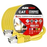 AvesView CAT 6 Ethernet Cable 150 FT, Indoor High-Speed 10Gbps Snagless Long CAT6 150ft Ethernet Cable for Internet, Router, Modem, Computer, PlayStation, Xbox, POE Camera, Printer (Yellow, 150 Feet)