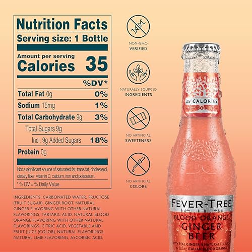 Image of Fever-Tree Blood Orange Ginger Beer - Premium Mixer for Cocktails and Mocktails, 6.8 fl oz Bottles, Pack of 24 - Naturally Sourced, Non-GMO