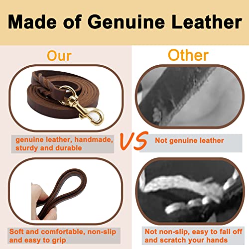 Leather Dog Leash 5ft for Small Dogs,Braided Leather Leash and Dog Collar Set,Strong Dog Training Leash,Soft Comfortable Dog Training Leather Leash and Dog Walking Leash for Small Dogs Brown Leather Dog Leash 5ft for Small Dogs,Braided Leather Leash and Dog Collar Set,Strong Dog Training Leash,Soft Comfortable Dog Training Leather Leash and Dog Walking Leash for Small Dogs Brown