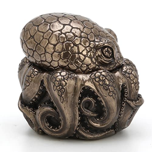 Caja mini escultórica pulpo en resina bronce miniatura 3
