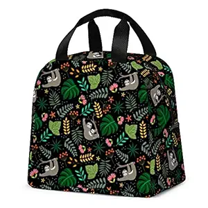 Sloth Lunch Bag, Reusable Lunch Tote Bag Multi-functional Insulated Cooler Lunch Boxes for School Office Work Outdoor Picnic Fishing Travel (Black)
