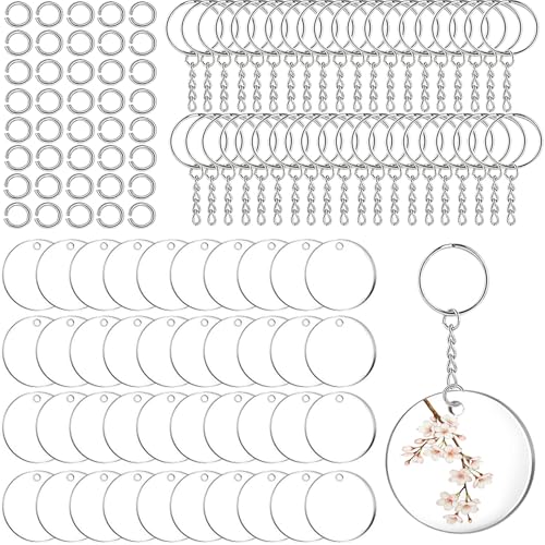 120Pcs Acrylic Keychain Blanks, BetterJonny 40Pcs Round Key Tags with Key Chain Rings and Open Rings Unfinished Clear Ornament for DIY Crafting & Vinyl Projects