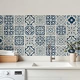 MEIHEA 30 Pack Blue and White Peel and Stick Backsplash, 4x4 Inch Mediterranean Tile Stickers, Waterproof Vinyl Wall Decals for Kitchen & Bathroom