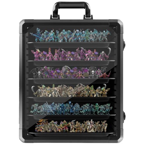 ZXQDRE Miniature Storage Case Aluminum Alloy Frame & Clear Window for Display & Secure Transport Miniature Carrying Case with Lock for Warhammer Miniatures Figures and Collectibles (Large)