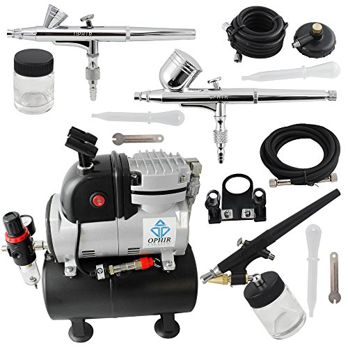 OPHIR 3 Airbrush Kit 110V Air Compressor with Tank Set Spray Air Brush Set for Nail Craft Art Paint