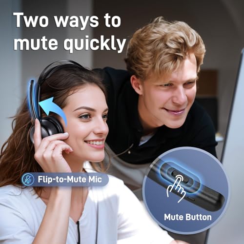 Image of EMEET Wireless Headset with Mic for Work, HS80 Bluetooth Headsets with Noise Canceling Microphone, 46 Hrs Work Time, Mute Button, 2.4G Wireless Dongle, Wireless Headphone for PC /Office /Call Center