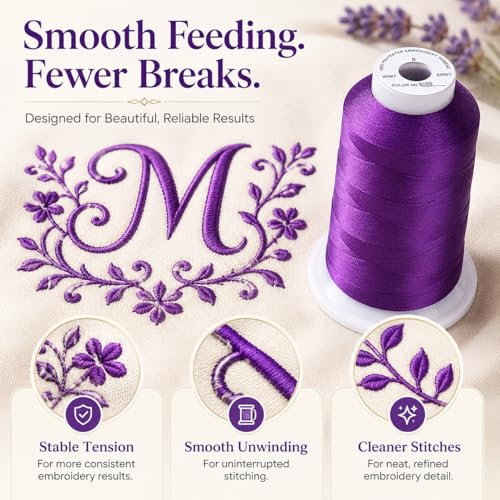 Image of Simthread 5500Yds /5000M 40WT Polyester Embroidery Thread Dark Grape S099 | High-yardage 5000M spool offers smooth feeding and stable 40WT polyester thread for home and commercial embroidery machines.
