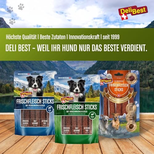 DeliBest Premium Hirschfleisch Sticks I natürlicher Hunde Snack leicht verdaulich I kalt geformt - sehr schmackhafte Hunde Leckerlies aus frischem Fleisch I 6 Stück