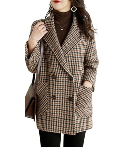 chouyatou Womens Fall Winter Casual Business Plaid Wool Coat Loose